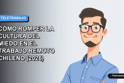 Ilustración vectorial plana de un trabajador remoto chileno con camisa azul, mirando con confianza, sobre fondo degradado azul y gris.