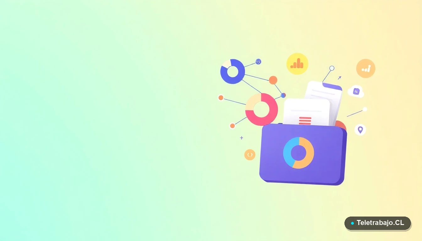 Elementos abstractos de interfaz de usuario flotantes, gráficos y carpetas, sobre fondo degradado verde menta, representando planificación y nuevas oportunidades.