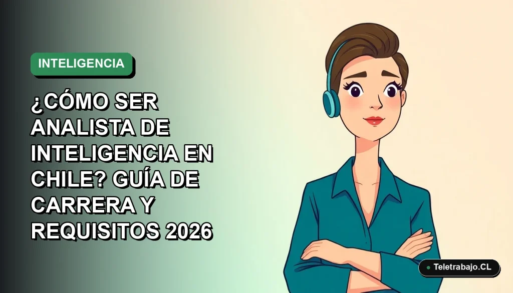 Ilustración vectorial plana de una mujer profesional chilena analizando datos, guía de carrera para ser analista de inteligencia en Chile 2026.