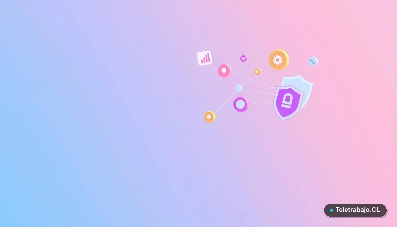 Elementos de interfaz de usuario abstractos como gráficos y redes, representando el análisis de inteligencia de datos en Chile.