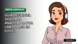 Ilustración vectorial plana de una profesional chilena analizando datos laborales en Excel, fondo degradado verde y blanco.