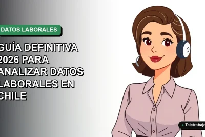 Ilustración vectorial plana de una profesional chilena analizando datos laborales en Excel, fondo degradado verde y blanco.