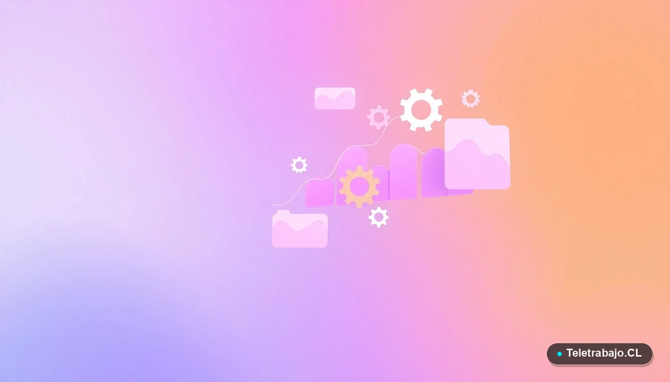 Elementos abstractos de interfaz de usuario tecnológica, gráficos y engranajes flotantes, representando competencias digitales futuras.