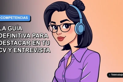 Ilustración vectorial plana de una mujer profesional chilena sonriendo, con fondo degradado azul y naranja, representando habilidades blandas para el futuro laboral.
