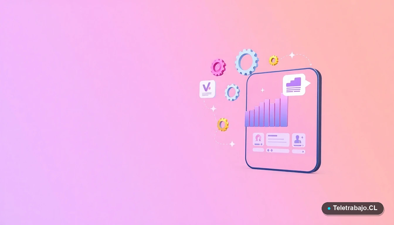 Elementos abstractos de interfaz de usuario tecnológica con gráficos y engranajes flotantes, representando el trabajo de cumplimiento normativo.