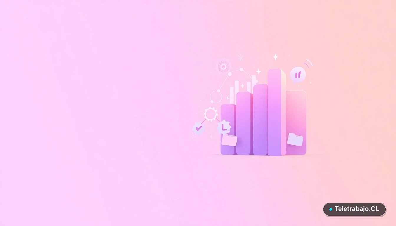 Composición abstracta de interfaz tecnológica con gráficos y engranajes flotantes, sobre fondo degradado lila.