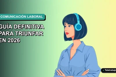 Ilustración plana corporativa de una mujer profesional con blusa azul y corte bob, sobre fondo degradado verde azulado, representando comunicación laboral efectiva.