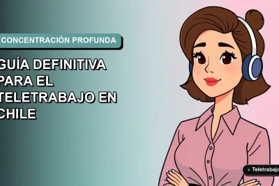 Ilustración plana corporativa de una mujer profesional chilena trabajando remotamente con concentración, estilo vectorial moderno, fondo gradiente suave.