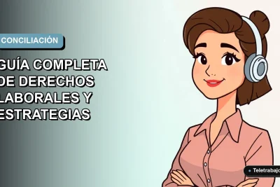 Ilustración plana corporativa de una mujer profesional trabajando desde casa, representando la conciliación laboral y familiar en Chile. Fondo con gradiente suave azul verdoso.
