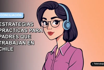 Ilustración plana corporativa de una mujer profesional trabajando en verano, con fondo degradado azul y naranja, representando la conciliación laboral y familiar.