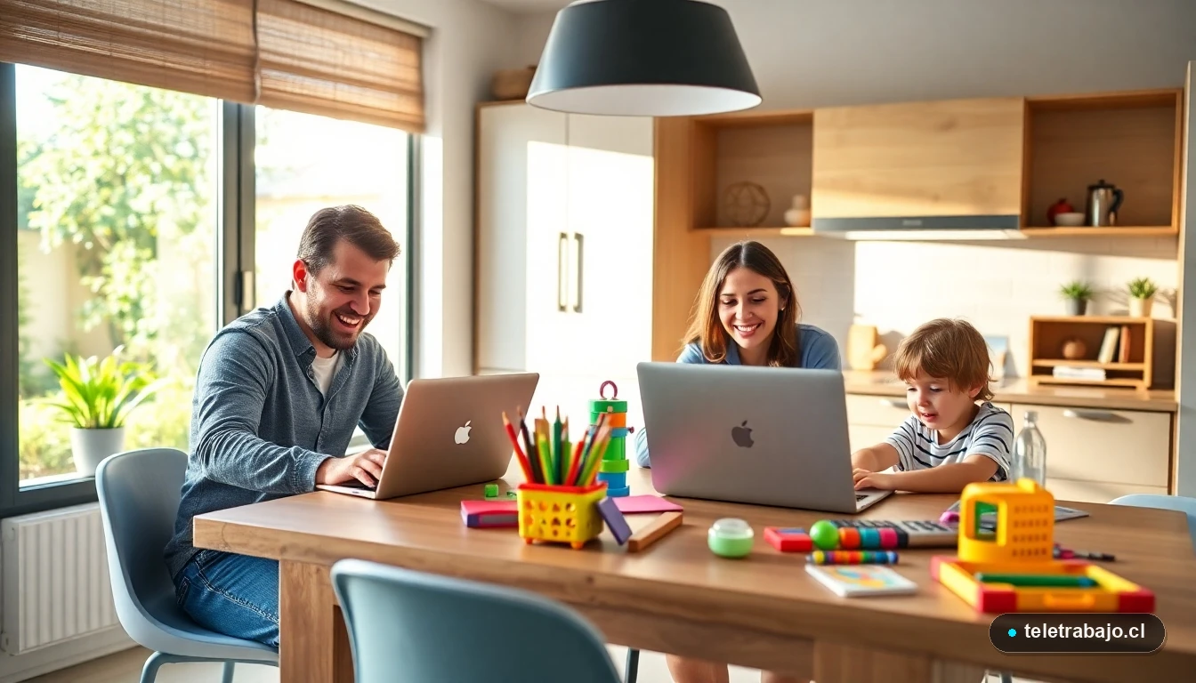 Familia chilena logrando conciliación laboral y familiar durante el verano en un entorno de teletrabajo.