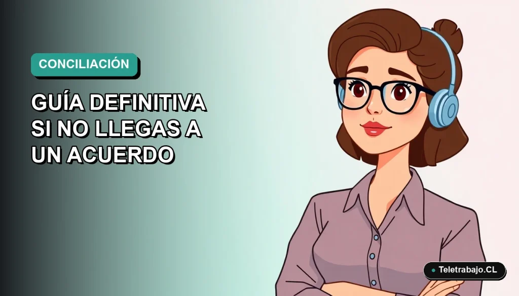 Ilustración plana corporativa de una mujer profesional chilena con expresión pensativa, sobre fondo degradado azul verdoso.