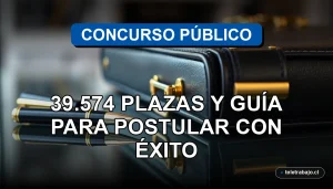 Guía visual para postular a un concurso público en Chile con éxito, mostrando elementos profesionales de preparación.