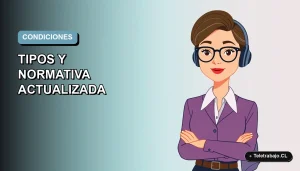 Ilustración plana corporativa de una mujer trabajadora remota con blusa azul, sobre fondo degradado suave azul grisáceo.