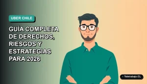 Ilustración vectorial plana de un conductor de Uber en Chile, estilo Corporate Memphis, con fondo degradado azul verdoso.