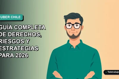 Ilustración vectorial plana de un conductor de Uber en Chile, estilo Corporate Memphis, con fondo degradado azul verdoso.