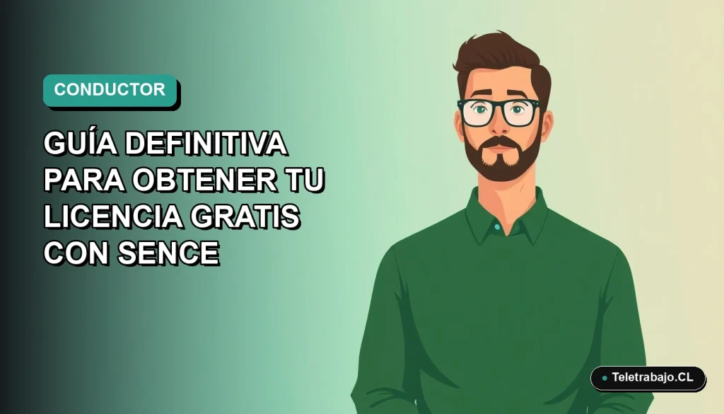 Ilustración plana de un trabajador masculino con suéter verde mirando a la cámara, fondo con gradiente suave de color teal. Guía para obtener la licencia de conductor profesional en Chile 2026 con SENCE.