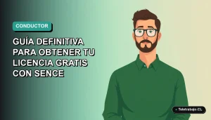 Ilustración plana de un trabajador masculino con suéter verde mirando a la cámara, fondo con gradiente suave de color teal. Guía para obtener la licencia de conductor profesional en Chile 2026 con SENCE.