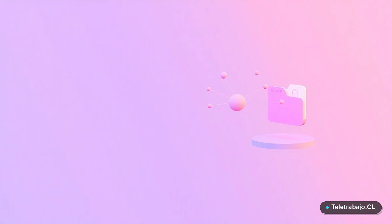 Ilustración abstracta de interfaz tecnológica con nodos y gráficos flotantes en tonos lavanda y durazno, representando conexiones de red y la teoría de los seis grados.