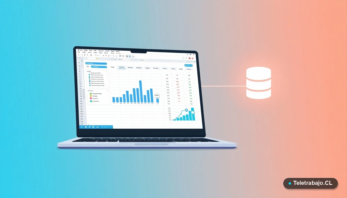Ilustración plana moderna que muestra la conexión entre Excel y una base de datos para automatización de reportes.