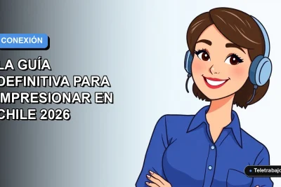 Ilustración plana corporativa de una mujer profesional chilena de tecnología con blusa azul, sonriendo, sobre fondo degradado azul y blanco. Espacio negativo a la izquierda.