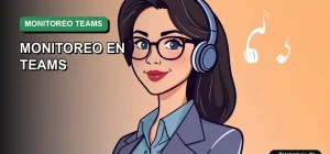 Ilustración vectorial plana corporativa de una trabajadora remota chilena junto a elementos de monitoreo digital de Microsoft Teams.