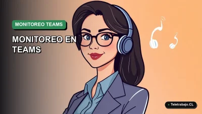 Ilustración vectorial plana corporativa de una trabajadora remota chilena junto a elementos de monitoreo digital de Microsoft Teams.