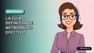 Ilustración plana corporativa de una mujer profesional chilena sonriendo, con fondo degradado azul verdoso, representando la guía para conseguir trabajo en 2026.