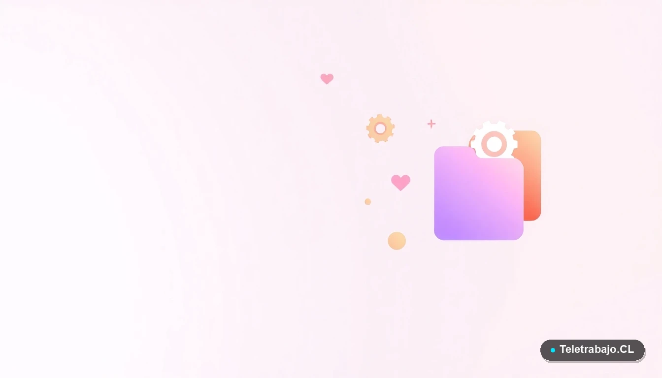 Composición abstracta de interfaz de usuario con gráficos y iconos flotantes en tonos lavanda y durazno, sobre fondo degradado, simbolizando datos y tecnología para el futuro del trabajo.