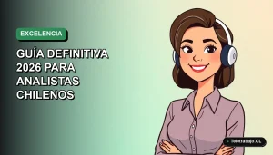 Ilustración vectorial plana de una analista chilena moderna sonriendo, con fondo de gradiente azul y verde. Representa la guía definitiva para consolidar datos en Excel en 2026.