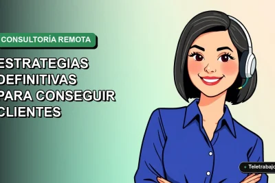Ilustración vectorial plana de una mujer consultora remota sonriente, con blusa azul y corte bob, sobre fondo degradado verde. Espacio negativo a la izquierda.