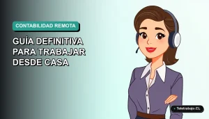 Ilustración vectorial plana de una mujer profesional trabajando en contabilidad desde casa, con fondo degradado suave.