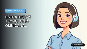 Ilustración vectorial plana de una profesional de tecnología remota, con blusa azul y corte bob, sonriendo. Fondo con degradado suave de azules.