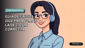 Ilustración plana corporativa de una mujer profesional chilena con blusa azul, sonriendo, sobre fondo degradado suave, concepto de negociación salarial.