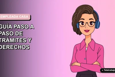 Ilustración vectorial plana de una mujer profesional con blusa rosa, sobre fondo degradado lavanda, representando la contratación de empleada de casa en Chile.