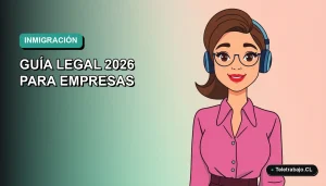 Guía legal para empresas chilenas sobre contratación de trabajadores extranjeros con visa vencida, ilustración corporativa estilo vectorial.