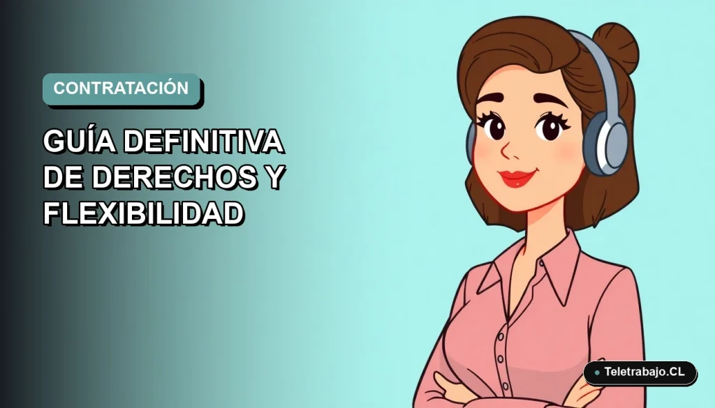 Ilustración plana corporativa de una mujer profesional chilena trabajando remotamente, representando la flexibilidad del contrato a tiempo parcial en 2026. Fondo con gradiente suave de color teal.