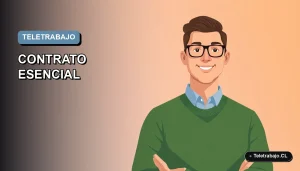 Ilustración vectorial plana y moderna de un trabajador masculino de teletrabajo, con fondo degradado azul, para artículo sobre cláusulas contractuales.