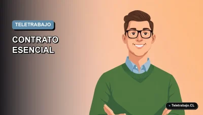 Ilustración vectorial plana y moderna de un trabajador masculino de teletrabajo, con fondo degradado azul, para artículo sobre cláusulas contractuales.