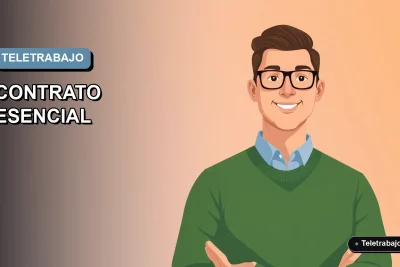 Ilustración vectorial plana y moderna de un trabajador masculino de teletrabajo, con fondo degradado azul, para artículo sobre cláusulas contractuales.