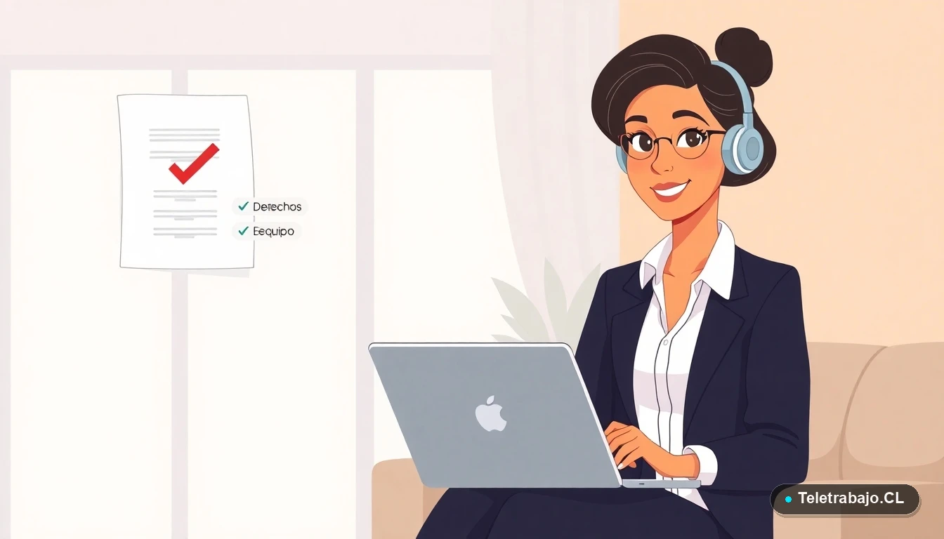 Cláusulas esenciales para contrato de teletrabajo en Chile ilustración plana