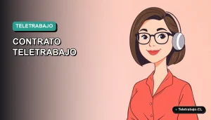 Ilustración vectorial plana y moderna de una mujer chilena trabajando remotamente en Canadá, con fondo degradado suave. Concepto de teletrabajo internacional.