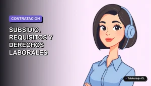 Ilustración plana corporativa de una mujer profesional chilena con blusa azul y corte bob, sobre fondo degradado lavanda, representando el contrato discontinuo laboral.