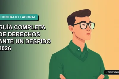 Ilustración plana corporativa de un trabajador masculino con suéter verde mirando a la izquierda, sobre fondo degradado azul verdoso, representando el contrato fijo discontinuo en Chile.