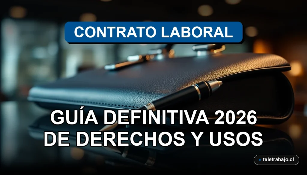 Guía visual sobre el Contrato Fijo Discontinuo en Chile, derechos laborales y marco legal representado por elementos corporativos de lujo.