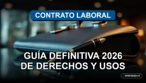 Guía visual sobre el Contrato Fijo Discontinuo en Chile, derechos laborales y marco legal representado por elementos corporativos de lujo.