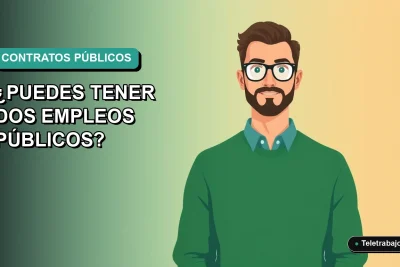 Ilustración vectorial plana de un trabajador masculino con suéter verde y camisa, sobre fondo degradado azul verdoso, representando el contrato fijo discontinuo en el sector público chileno.