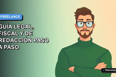 Ilustración vectorial plana de un trabajador freelance hombre revisando un contrato digital en Chile, fondo con gradiente suave azul.