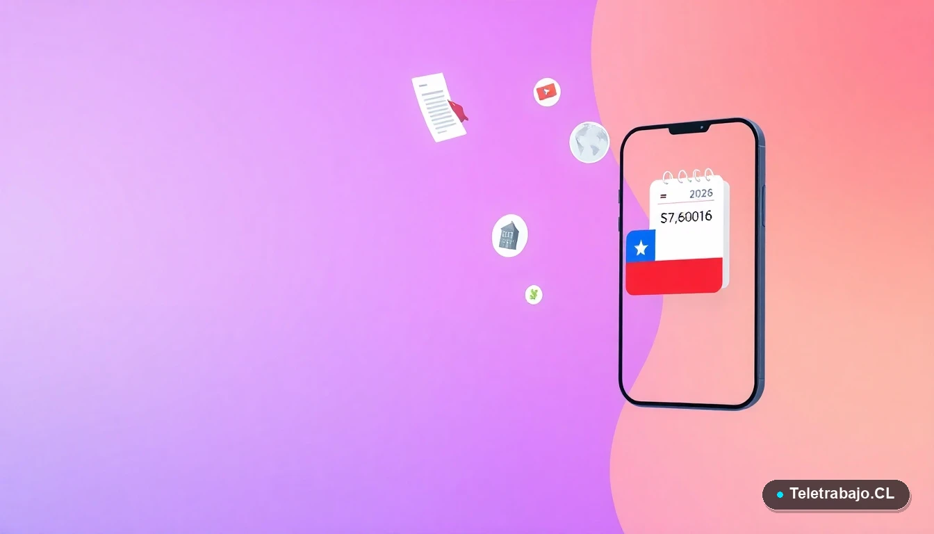 Elementos de interfaz de usuario abstractos y modernos que representan un contrato, firma digital y calendario 2026 para freelance, sobre fondo degradado lila.