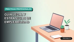 Guía legal ilustrada sobre contratos de práctica y formación para jóvenes profesionales en Chile 2026, estilo corporativo moderno.